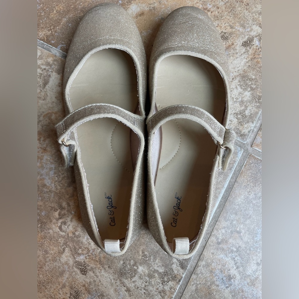 Girls Cat & Jack Gold Shimmer Flats with Velcro Straps
